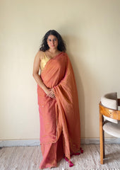 Tara Blush Pink Soft Mulmul Cotton Sequin Saree with Scalloped Border