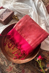 Gulal Pink Pure Cotton Handloom Saree with Silver Border and Tassels