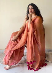 Tara Blush Pink Soft Mulmul Cotton Sequin Saree with Scalloped Border