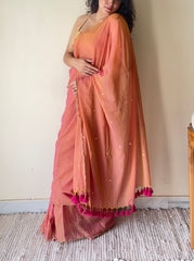Tara Blush Pink Soft Mulmul Cotton Sequin Saree with Scalloped Border