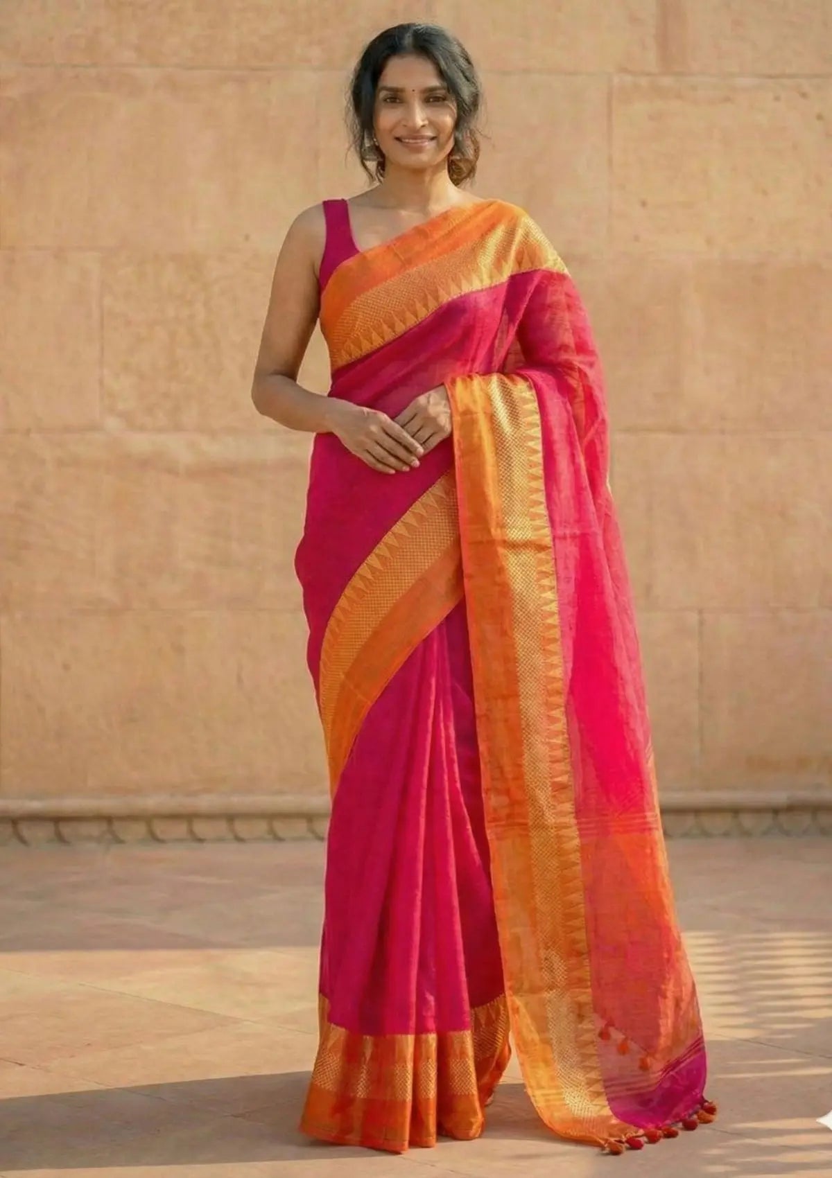 Tarangini Rani Pink Avani Border Narayanpeth Handloom Pure Cotton Saree