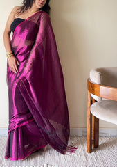 Naadya Purple Handloom Tissue Cotton Saree