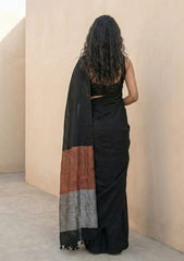 Tamira Black Pure Handloom Cotton Saree with Silver and Copper Tissue Pallu