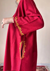 Yemberzal | Red Woollen Kashmiri Phiran with Floral Aari Embroidery