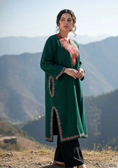 Dilnaz | Green Woollen Kashmiri Phiran with Floral Aari Embroidery