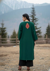 Noorza | Green Woolen Kashmiri Phiran with Floral Aari Embroidery