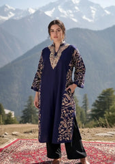 Mehru | Deep Purple Woollen Kashmiri Phiran with Floral Aari Embroidery
