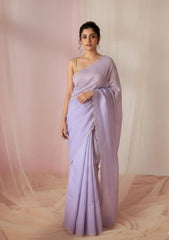 Lavanya Light Purple Soft Mulmul Cotton Saree with Gold Zari Stripes and Scalloped Border