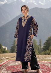 Mehru | Deep Purple Woollen Kashmiri Phiran with Floral Aari Embroidery