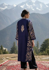 Mehru | Deep Purple Woollen Kashmiri Phiran with Floral Aari Embroidery