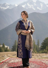 Mehru | Deep Purple Woollen Kashmiri Phiran with Floral Aari Embroidery