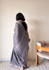 Soma Cotton Dabu Handblock Printed Saree | Grey