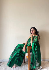 Mohini – Green Handloom Tissue Cotton Saree