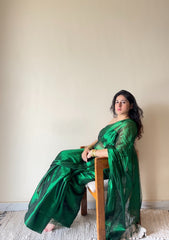 Mohini – Green Handloom Tissue Cotton Saree