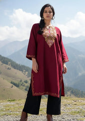 Mehr | Maroon Woollen Kashmiri Phiran with Floral Embroidery