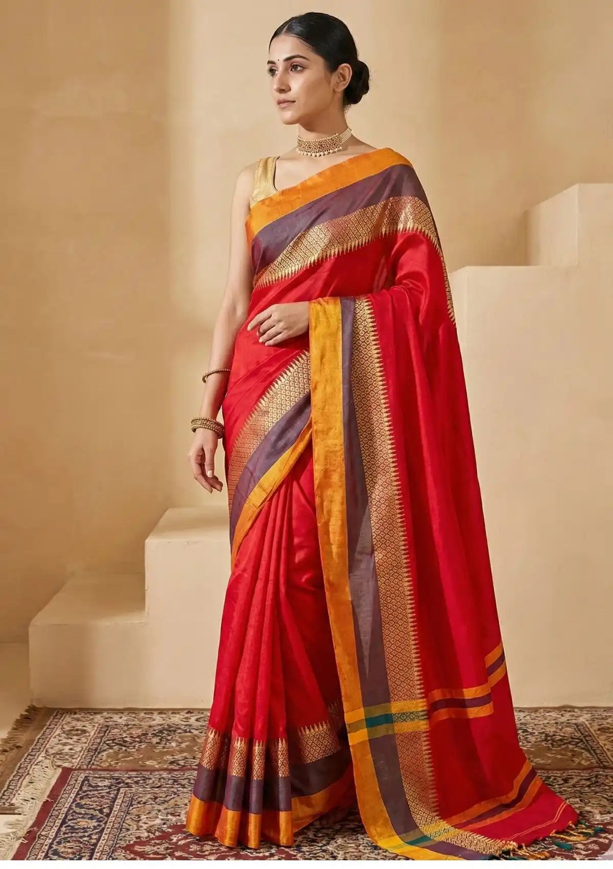 Rudhira Red Avani Border Narayanpeth Handloom Pure Cotton Saree
