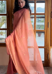 Tara Blush Pink Soft Mulmul Cotton Sequin Saree with Scalloped Border