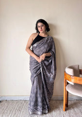 Soma Cotton Dabu Handblock Printed Saree | Grey