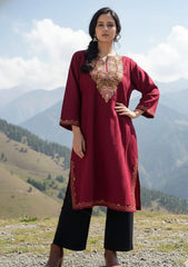 Mehr | Maroon Woollen Kashmiri Phiran with Floral Embroidery