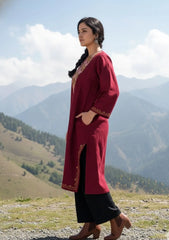 Mehr | Maroon Woollen Kashmiri Phiran with Floral Embroidery