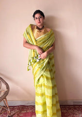 Anya | Lime YellowHandloom Cotton Saree with Zari Stripes