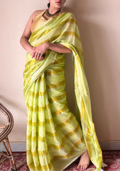 Anya | Lime YellowHandloom Cotton Saree with Zari Stripes