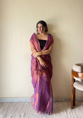 Ragini – Handloom Pink Tissue Cotton Zari Saree