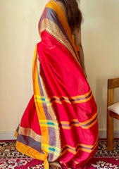 Rudhira Red Temple Border Handloom Pure Cotton Saree - Qatha 