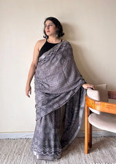 Soma Cotton Dabu Handblock Printed Saree | Grey