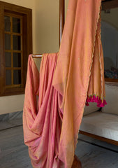 Tara Blush Pink Soft Mulmul Cotton Sequin Saree with Scalloped Border