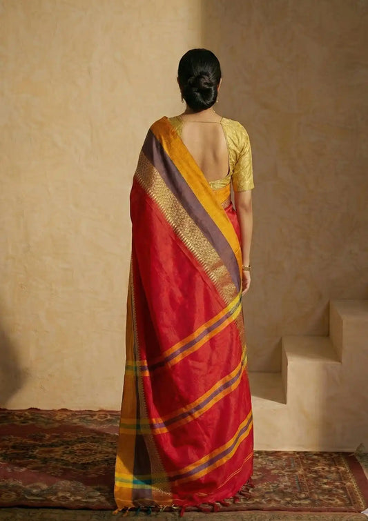 Rudhira Red Avani Border Narayanpeth Handloom Pure Cotton Saree