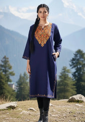 Roshae | Blue Woollen Kashmiri Phiran with Floral Embroidery