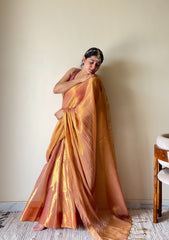 Rekha – Gold Peach Tissue Cotton Zari Saree with Lustrous Finish