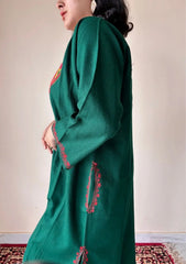 Noorza | Green Woolen Kashmiri Phiran with Floral Aari Embroidery