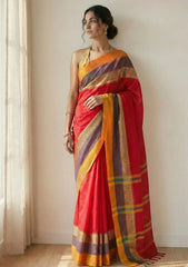 Rudhira Red Avani Border Narayanpeth Handloom Pure Cotton Saree