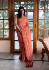 Tara Blush Pink Soft Mulmul Cotton Sequin Saree with Scalloped Border