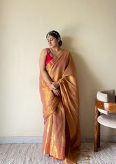 Rekha – Gold Peach Tissue Cotton Zari Saree with Lustrous Finish