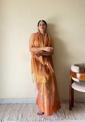 Rekha – Gold Peach Tissue Cotton Zari Saree with Lustrous Finish
