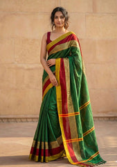 Aarini Green Avani Border Narayanpeth  Handloom Pure Cotton Saree