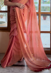 Tara Blush Pink Soft Mulmul Cotton Sequin Saree with Scalloped Border