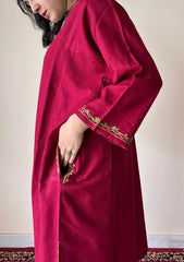 Kaira | Crimson Red Woollen Kashmiri Phiran with Floral Aari Embroidery