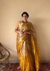 Kanika | Silver Gold Cotton Tissue Handloom Saree