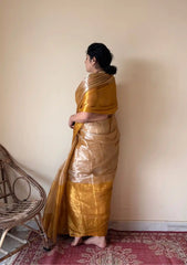 Kanika | Silver Gold Cotton Tissue Handloom Saree