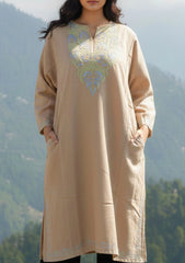 Sheen | Cream Woollen Kashmiri Phiran with Floral Aari Embroidery