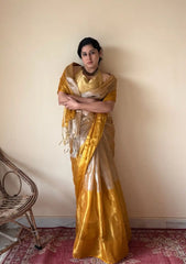 Kanika | Silver Gold Cotton Tissue Handloom Saree