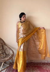 Kanika | Silver Gold Cotton Tissue Handloom Saree