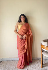 Tara Blush Pink Soft Mulmul Cotton Sequin Saree with Scalloped Border
