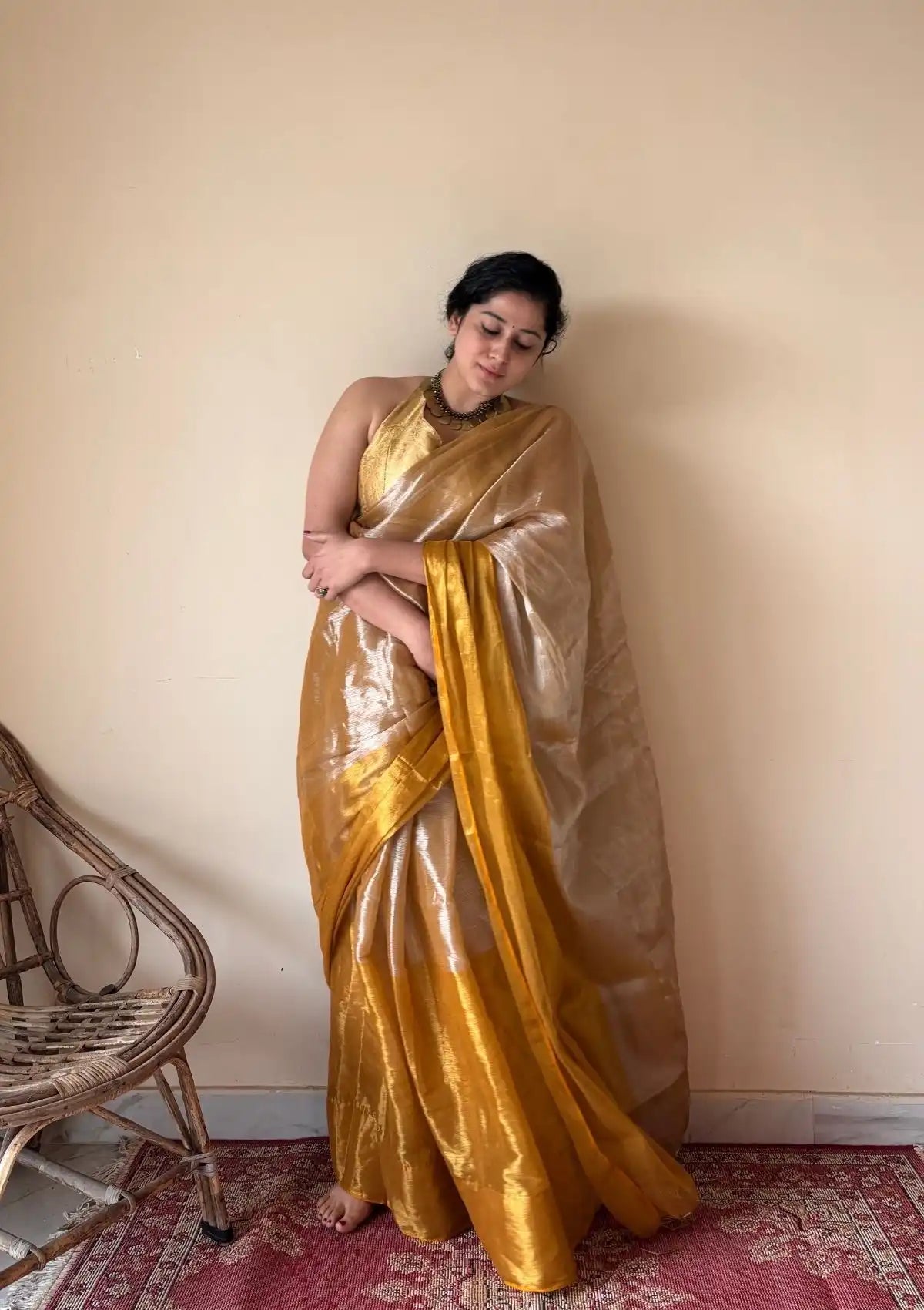 Kanika | Silver Gold Cotton Tissue Handloom Saree