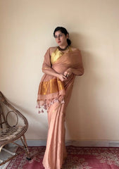 Meher | Blush Mul Cotton Saree with Gold Tissue Pallu