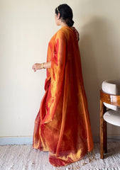 Yamini Orange Handloom Tissue Cotton Saree